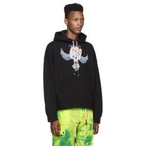 Palm Angels Black Angel Graphic Long Sleeve Pullover Hoodie Sweatshirt